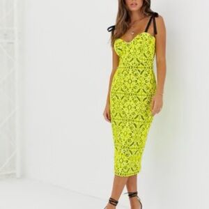 ASOS Neon Yellow Lace Midi Dress